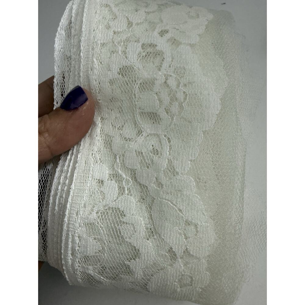 Vintage Floral Lace Trim Ivory Wide 14 Yards Embroidered Tulle Wedding Craft